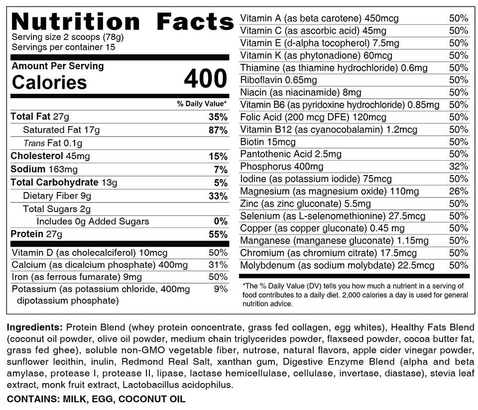 Original - Creamy Vanilla Nutritional Facts